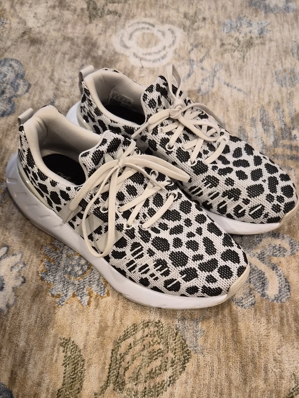 adidas Women's Black & White Leopard Knit Lace-Up Sneakers